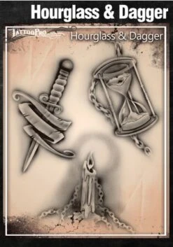 Wiser's Airbrush TattooPro Stencil - Hourglass & Dagger