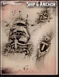 Wiser's Airbrush TattooPro Stencil - Ship And Anchor
