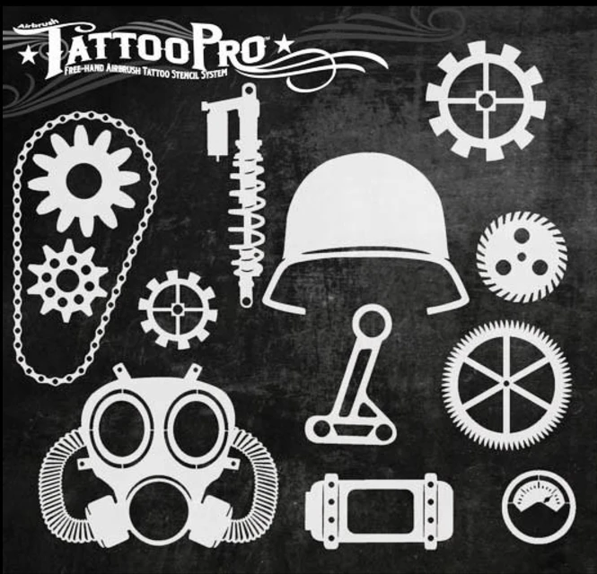 Wiser's Airbrush TattooPro Stencil – Big Ink - Steampunk 2 Wiser's Airbrush TattooPro Stencil – Big Ink - Steampunk - Afbeelding 2