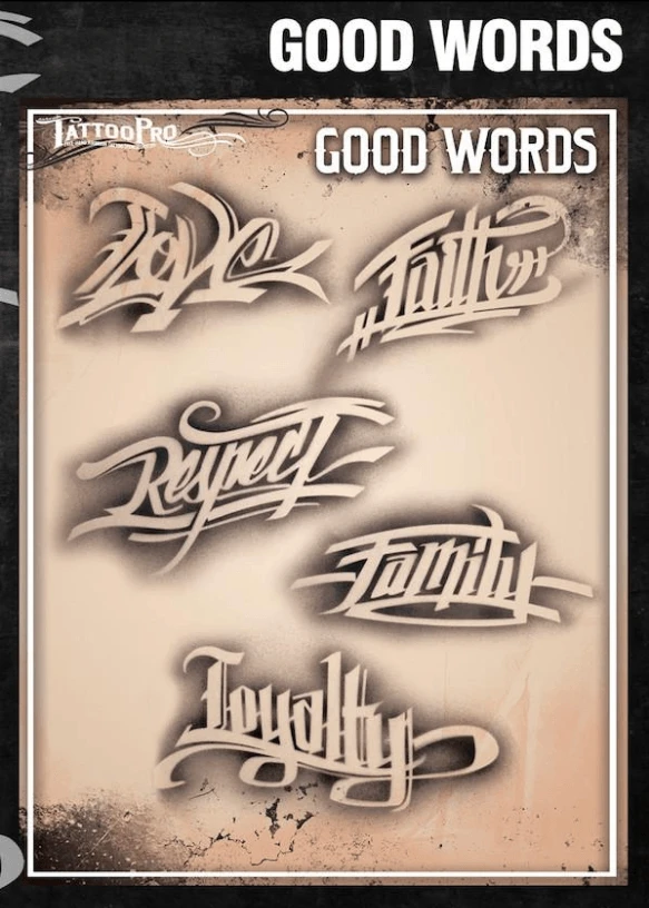 Wiser's Airbrush TattooPro Stencil – Good Words 1 Wiser's Airbrush TattooPro Stencil – Good Words