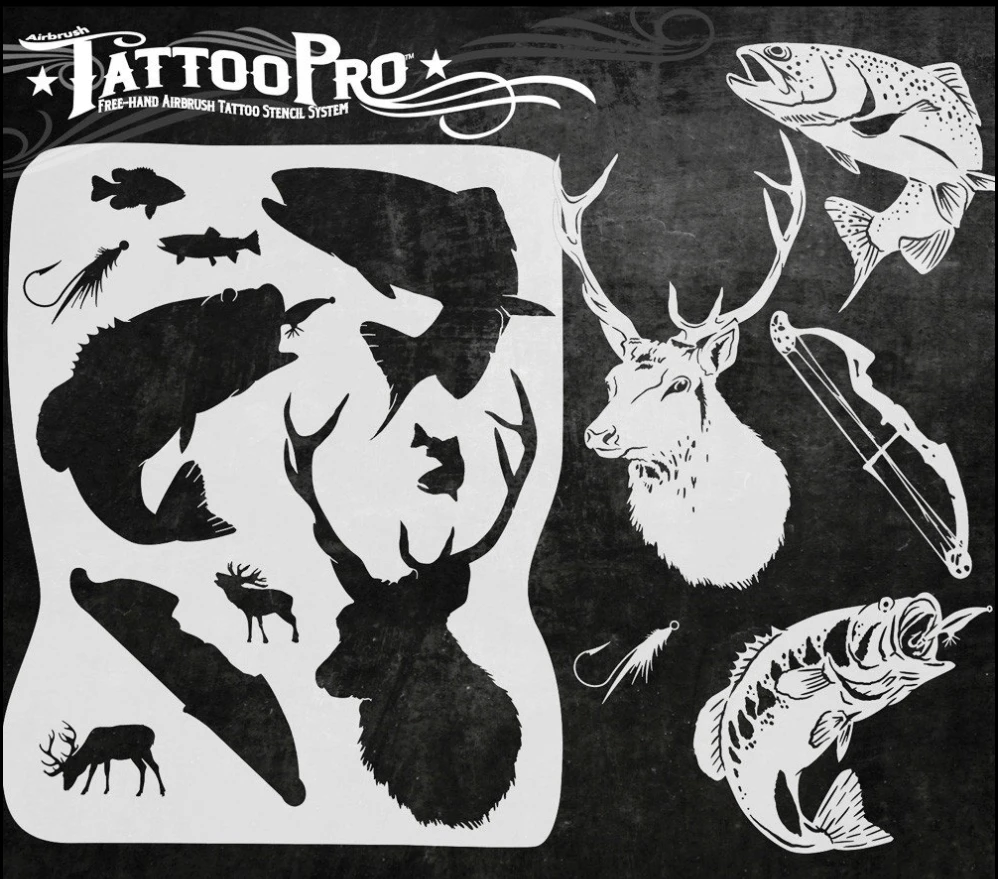 Wiser's Airbrush TattooPro Stencil – Hunting & Fishing 2 Wiser's Airbrush TattooPro Stencil – Hunting & Fishing - Afbeelding 2
