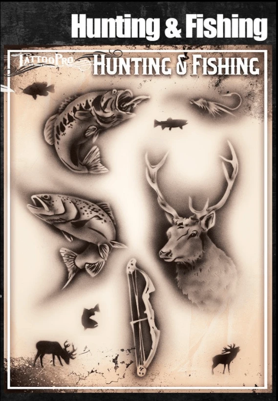 Wiser's Airbrush TattooPro Stencil – Hunting & Fishing 1 Wiser's Airbrush TattooPro Stencil – Hunting & Fishing