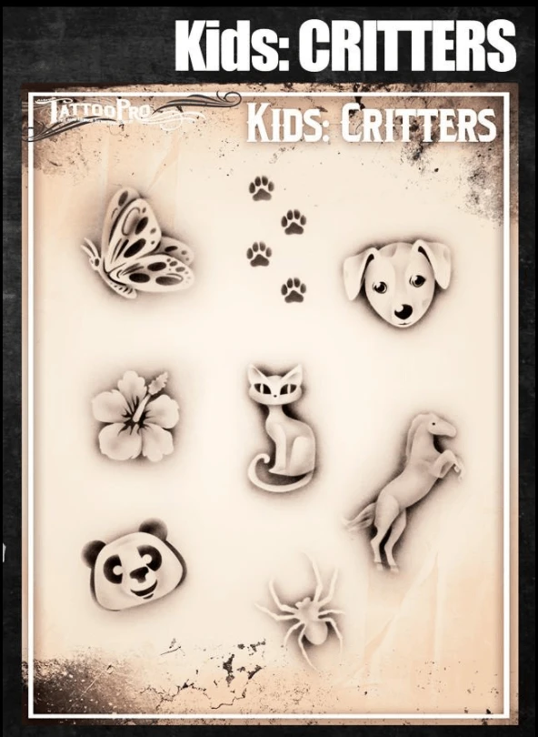 Wiser's Airbrush TattooPro Stencil – KIDS Critters 1 Wiser's Airbrush TattooPro Stencil – KIDS Critters