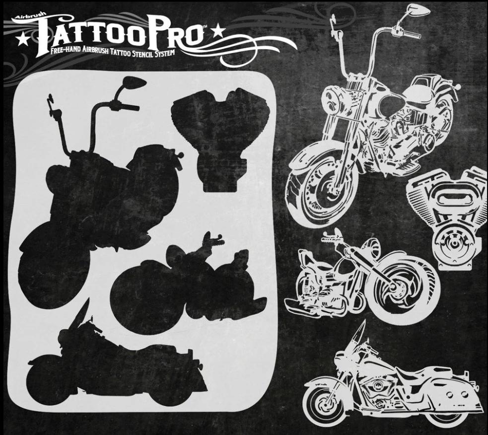 Wiser's Airbrush TattooPro Stencil – Motorcycles 2 Wiser's Airbrush TattooPro Stencil – Motorcycles - Afbeelding 2