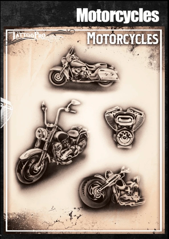 Wiser's Airbrush TattooPro Stencil – Motorcycles 1 Wiser's Airbrush TattooPro Stencil – Motorcycles