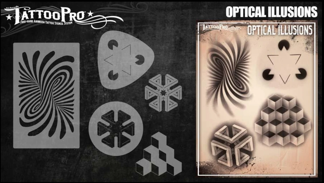 Wiser's Airbrush TattooPro Stencil – Optical Illusions 2 Wiser's Airbrush TattooPro Stencil – Optical Illusions - Afbeelding 2