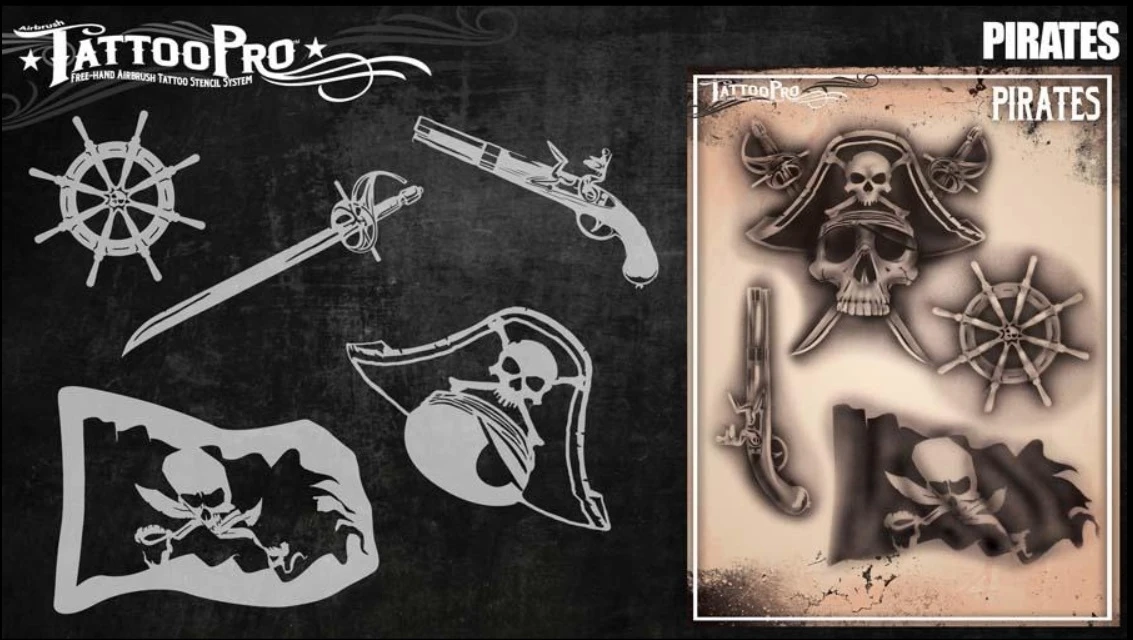 Wiser's Airbrush TattooPro Stencil – Pirates 2 Wiser's Airbrush TattooPro Stencil – Pirates - Afbeelding 2