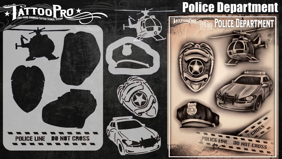 Wiser's Airbrush TattooPro Stencil – Police Department 2 Wiser's Airbrush TattooPro Stencil – Police Department - Afbeelding 2