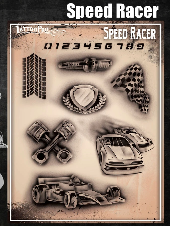 Wiser's Airbrush TattooPro Stencil – Speedracer 1 Wiser's Airbrush TattooPro Stencil – Speedracer